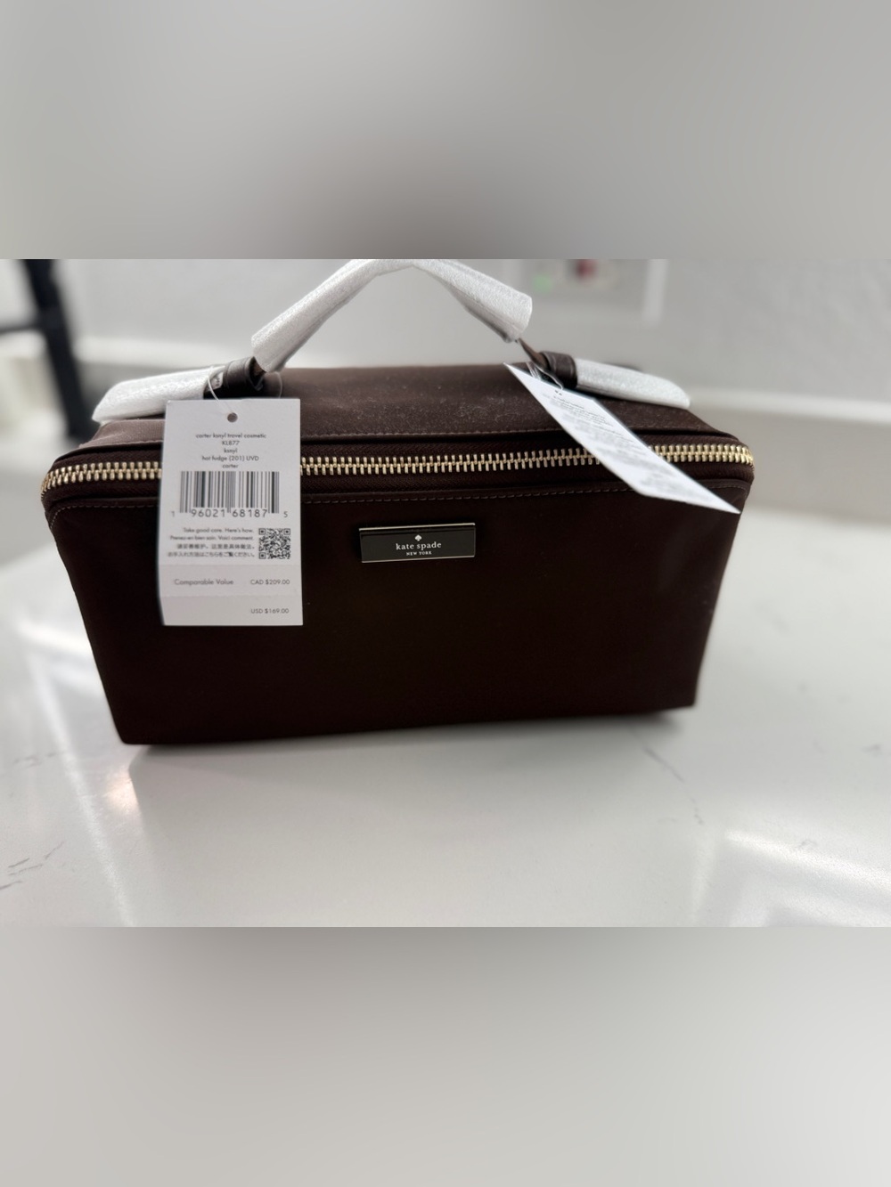 NWT Kate Spade Carter Nylon Travel Cosmetic Pouch Hot Fudge Brown Makeup Bag KL8 - Picture 4 of 12